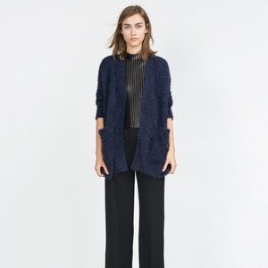 NWOT Zara navy boucle cardigan